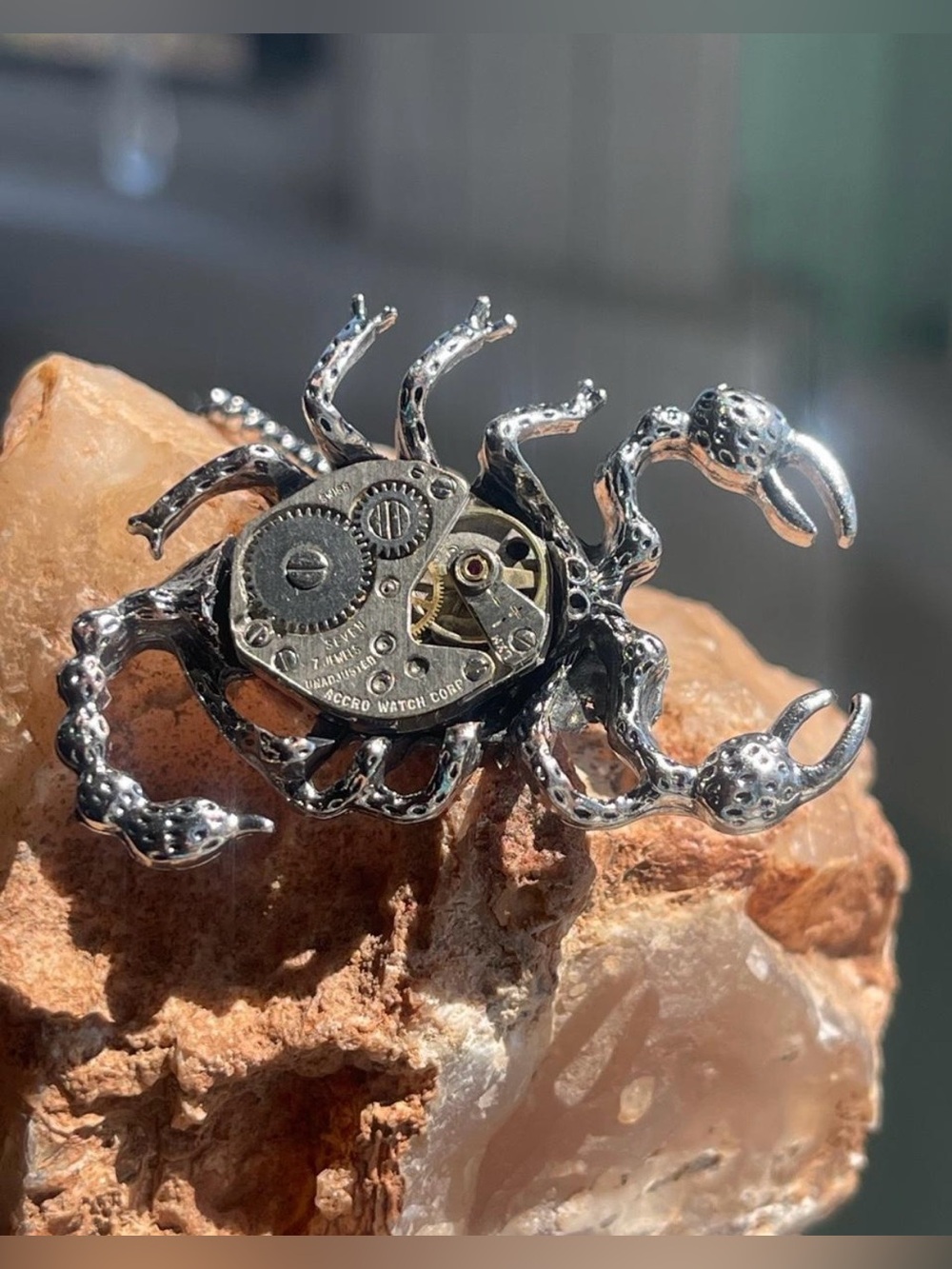 Steampunk Vintage Acro Gears & Jewels Scorpion Pendant